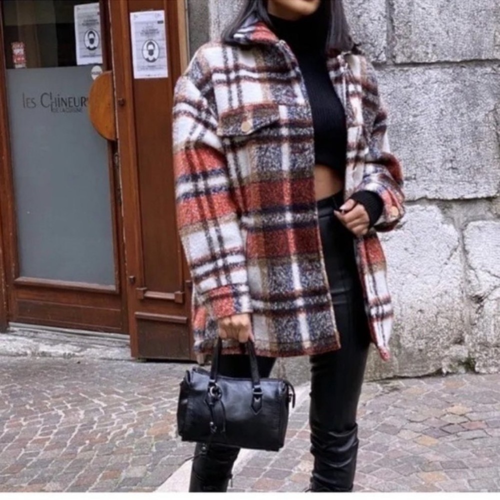 Zara Plaid Brushed Flannel Heavyweight Shacket Jacket Women’s Small - Picture 6 of 16